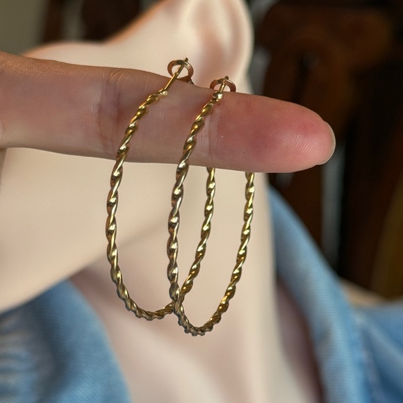 Anthropologie Jewelry - Twisted Gold Hoop Earrings